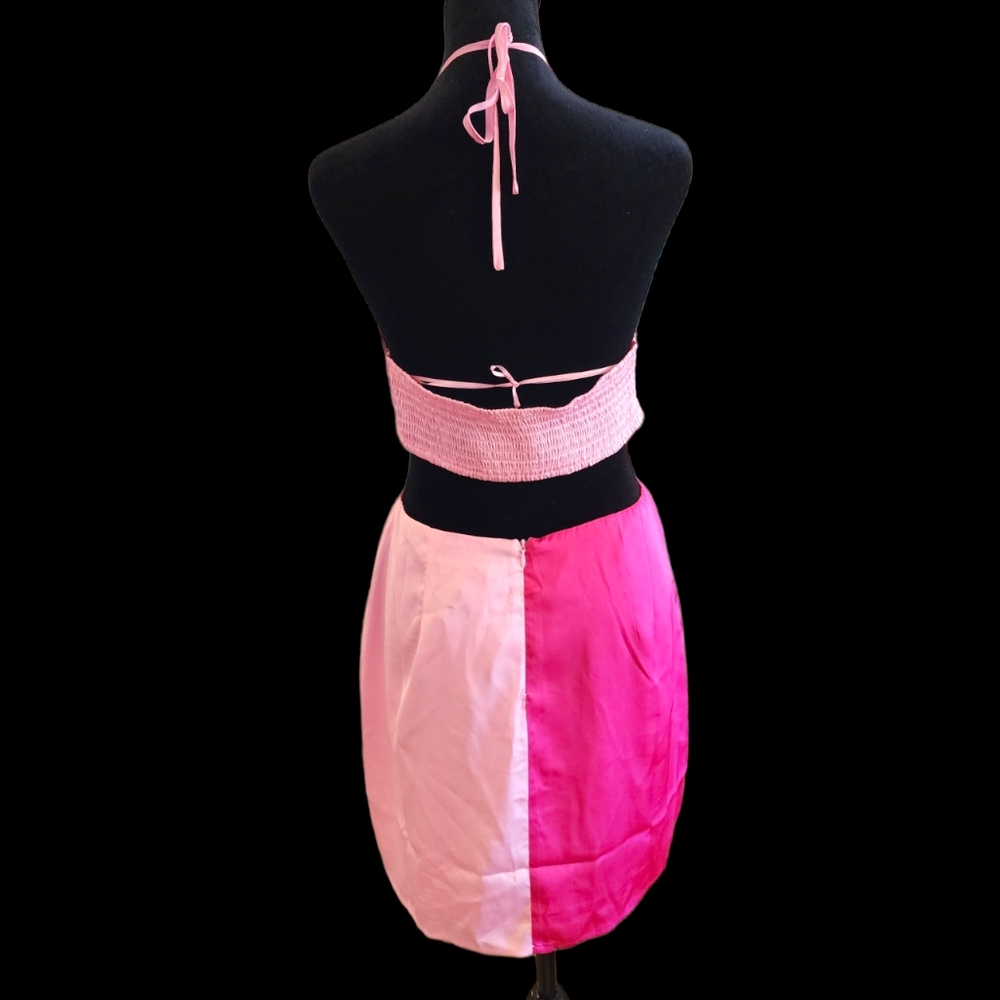 🎀Pink Colorblock Halter Dress - Picture 5 of 5